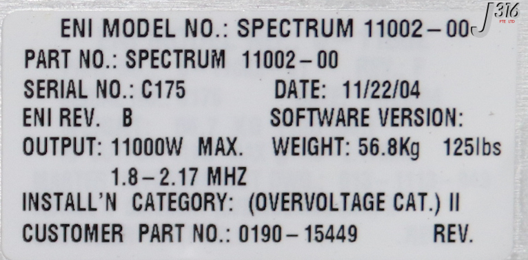 28103 APPLIED MATERIALS ENI MKS RF GENERATOR RACK W/ SPECTRUM